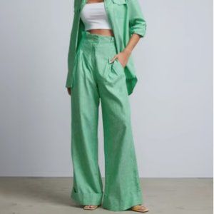 NWT Tall Linen-Blend Super High-Waisted Wide-Leg Pant - Emerald Isle Green - 8P